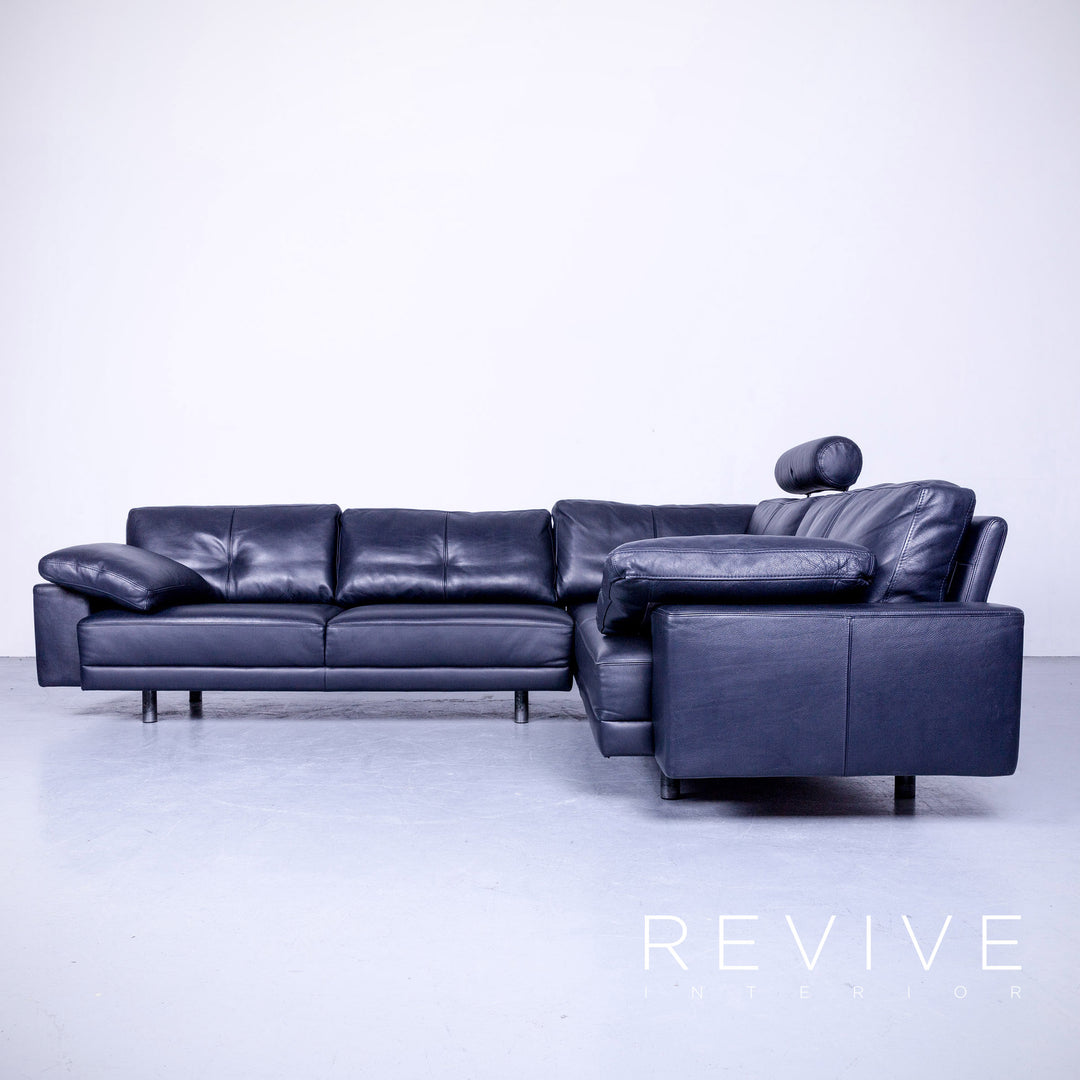 Brühl Designer Leder Ecksofa Schwarz Echtleder Kopfstütze Couch #4673