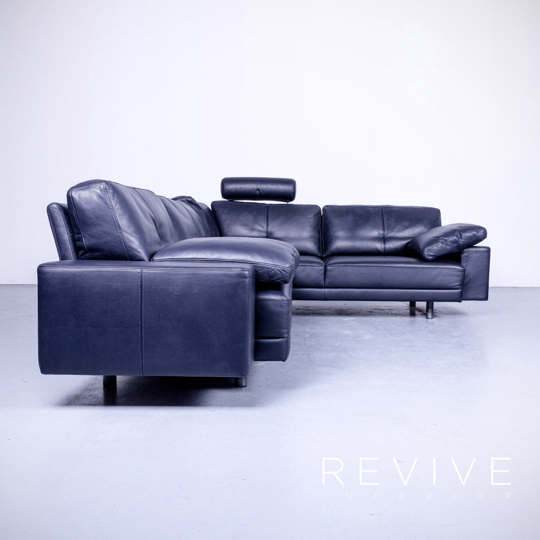 Brühl Designer Leder Ecksofa Schwarz Echtleder Kopfstütze Couch #4673