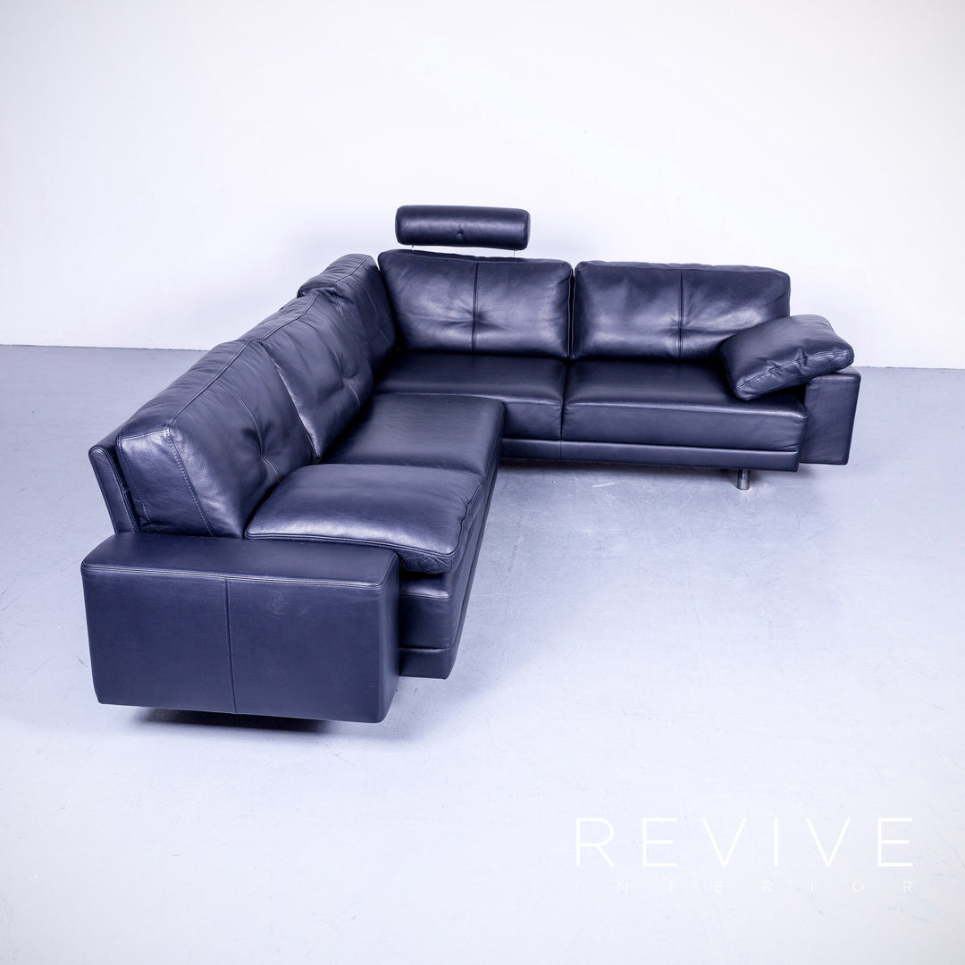 Brühl Designer Leder Ecksofa Schwarz Echtleder Kopfstütze Couch #4673