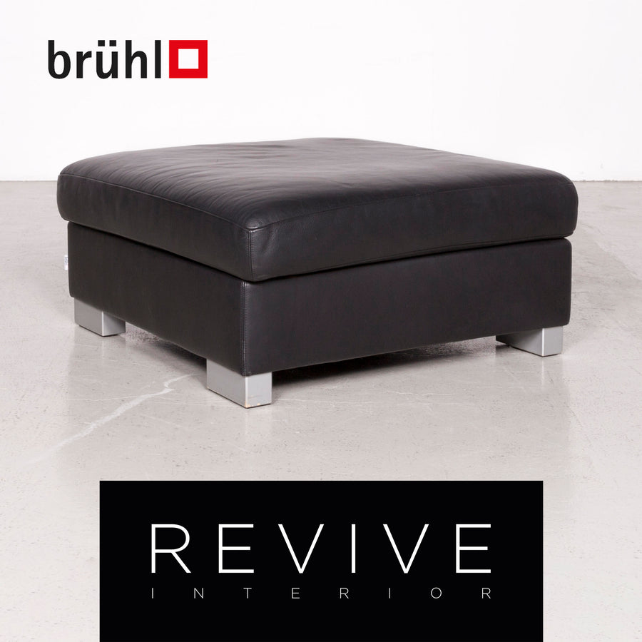 Brühl Designer Leder Hocker Schwarz Echtleder #7498