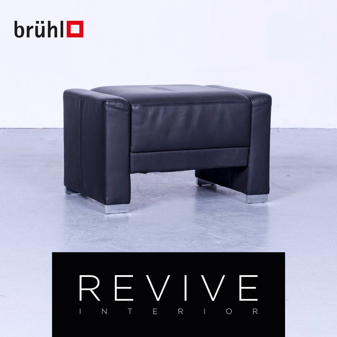 Brühl Designer Leder Hocker Schwarz Schemel Pouf Echtleder #4960