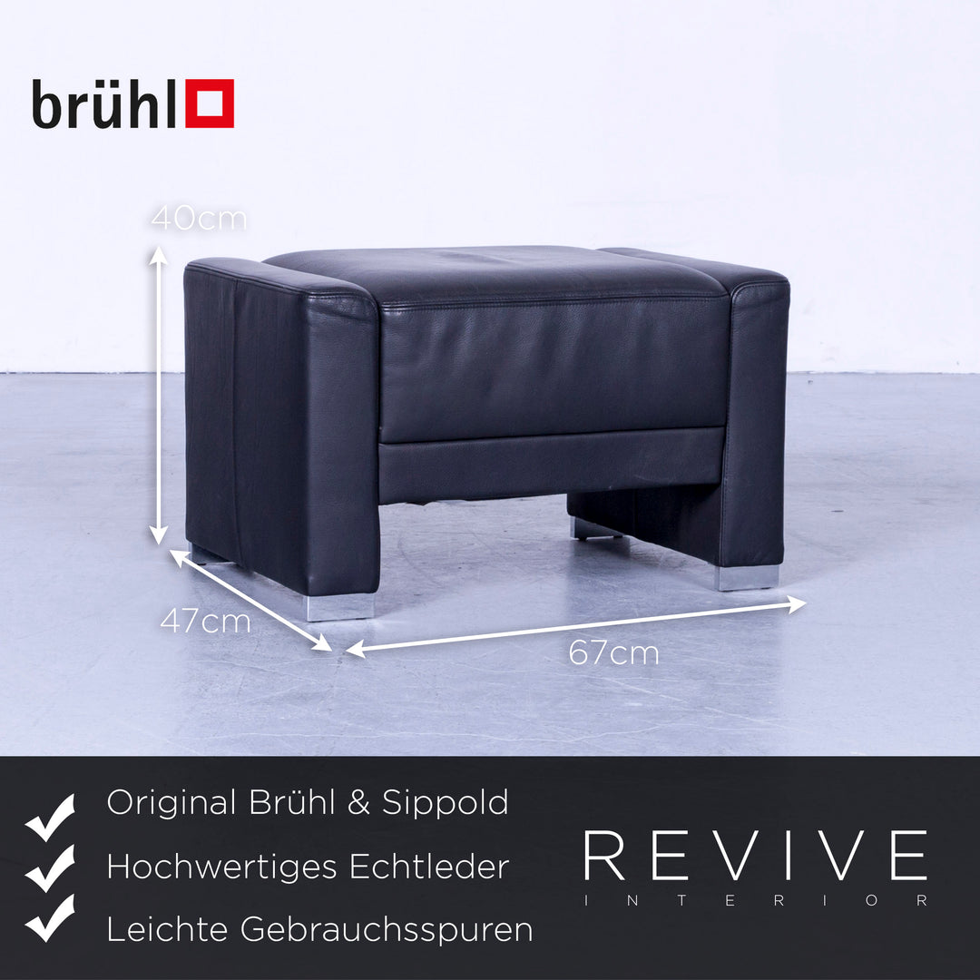 Brühl Designer Leder Hocker Schwarz Schemel Pouf Echtleder #4960
