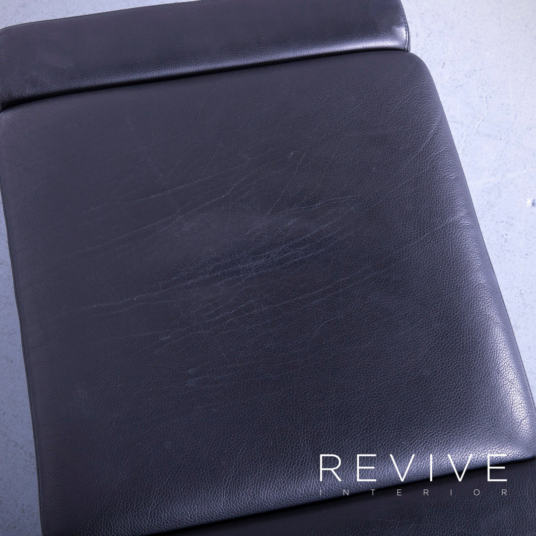 Brühl Designer Leder Hocker Schwarz Schemel Pouf Echtleder #4960