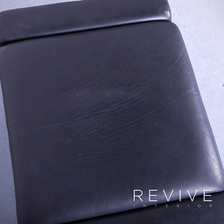 Brühl Designer Leder Hocker Schwarz Schemel Pouf Echtleder #4960