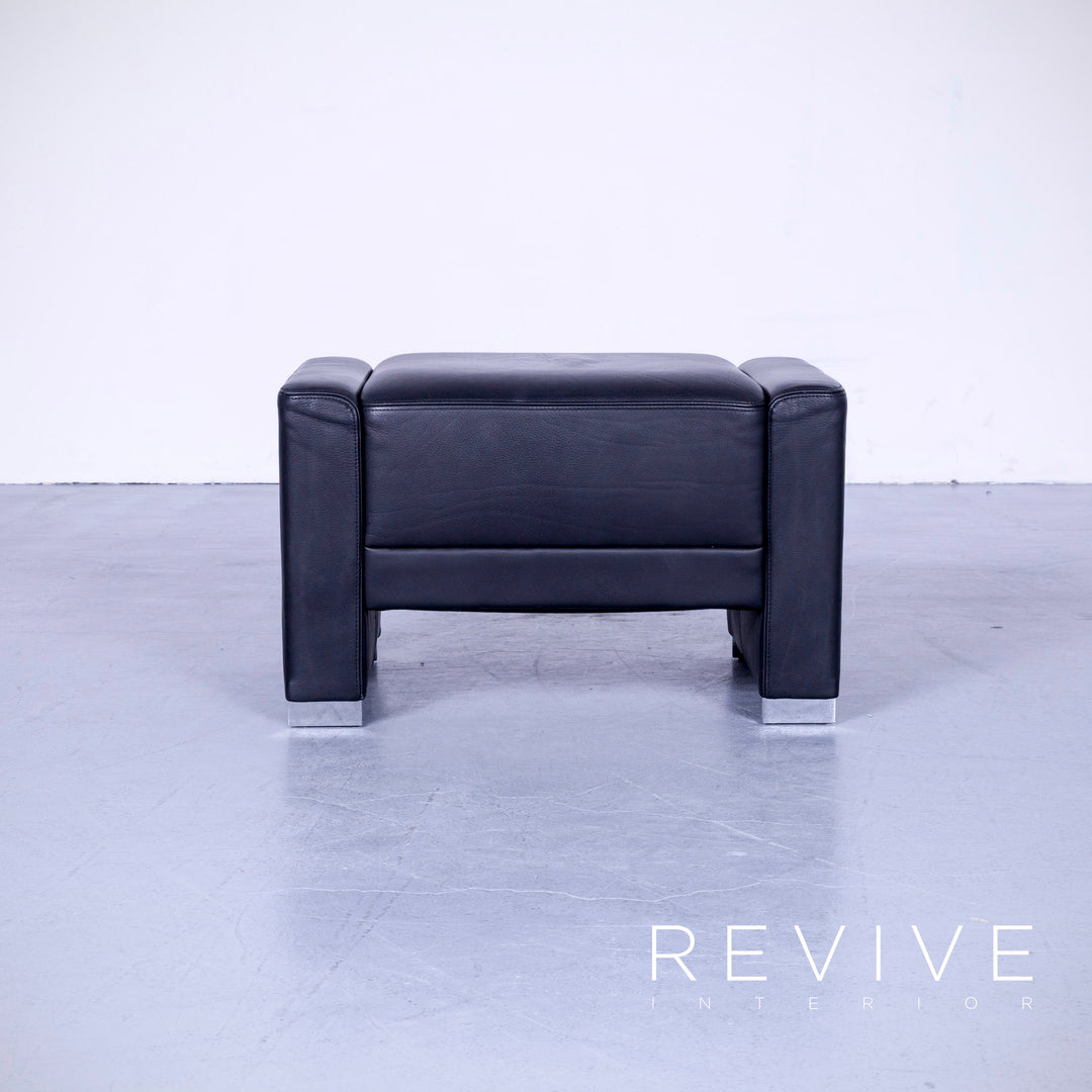 Brühl Designer Leder Hocker Schwarz Schemel Pouf Echtleder #4960