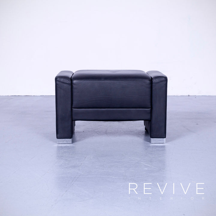 Brühl Designer Leder Hocker Schwarz Schemel Pouf Echtleder #4960