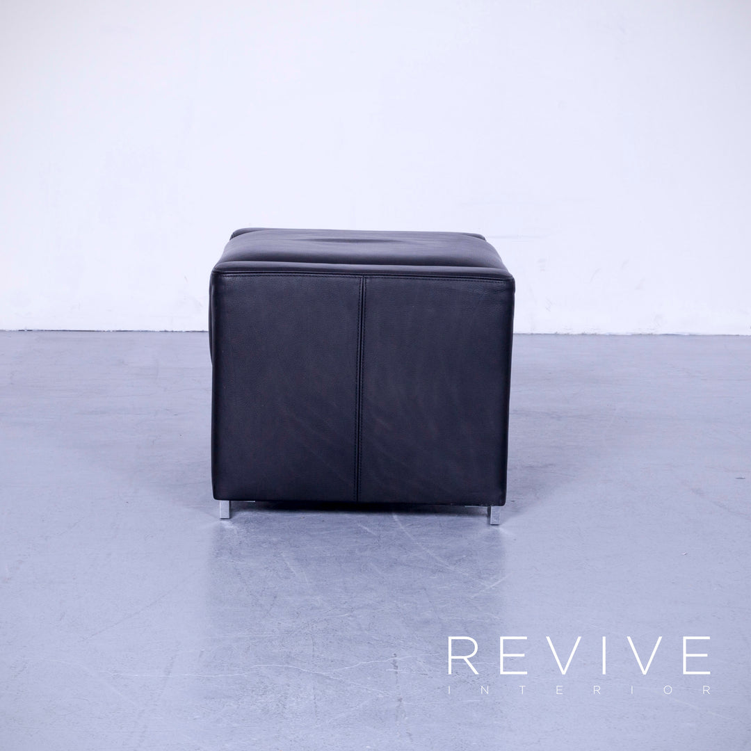 Brühl Designer Leder Hocker Schwarz Schemel Pouf Echtleder #4960