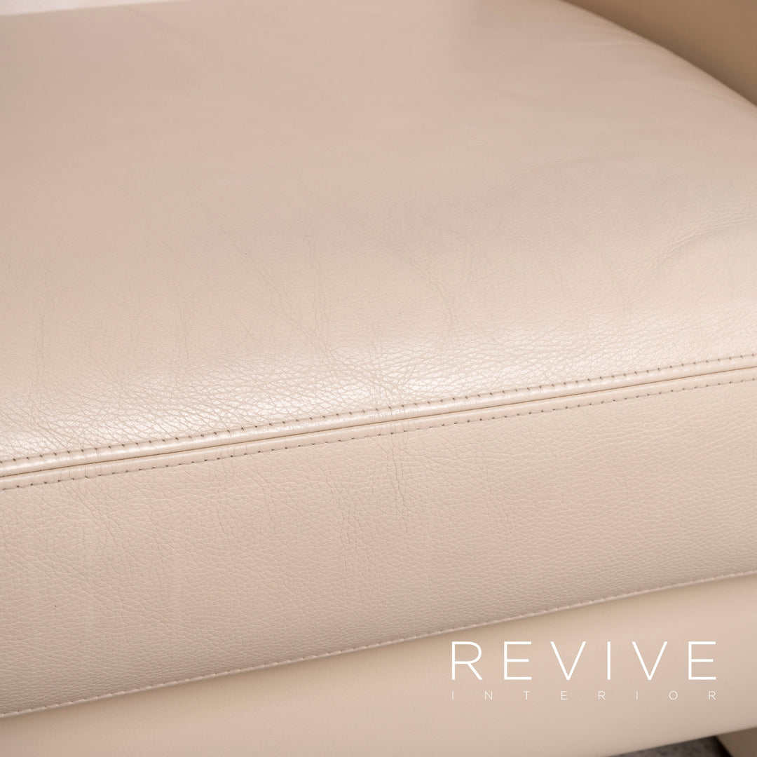 Brühl Designer Leder Sofa Garnitur Beige Dreisitzer Sessel Hocker Echtleder Couch #8446