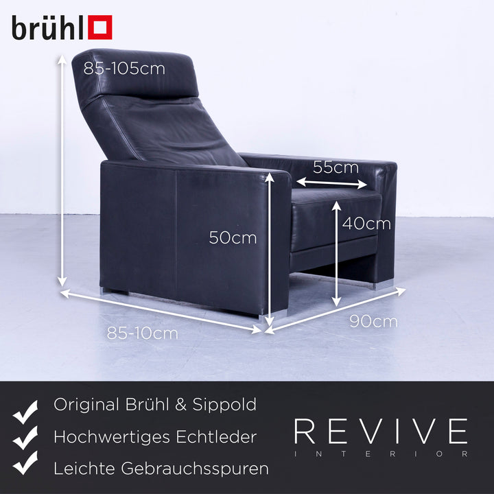 Brühl Designer Leder Sessel Schwarz Einsitzer Echtleder Funktion #5006