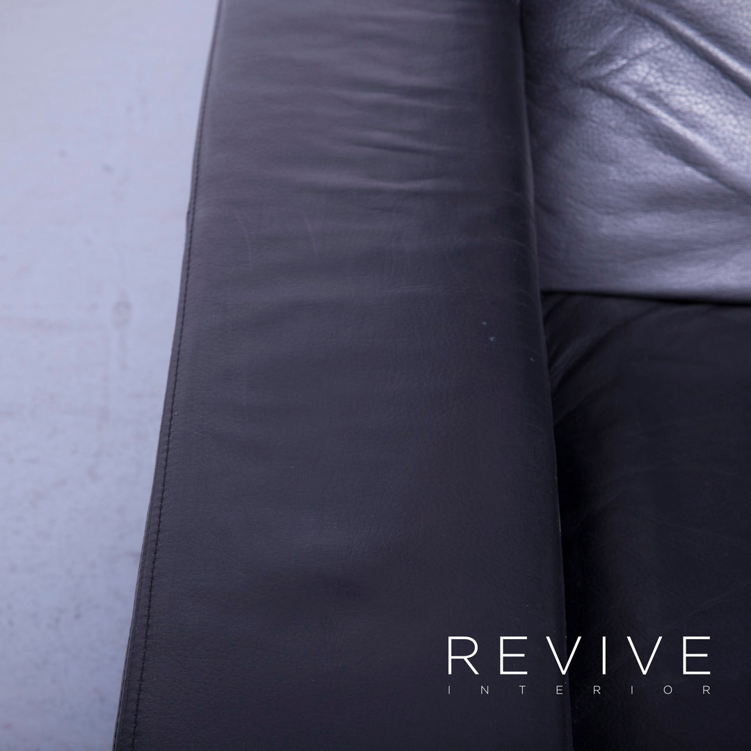 Brühl Alba Leder Ecksofa Garnitur Schwarz Echtleder Couch Sessel Hocker #5464