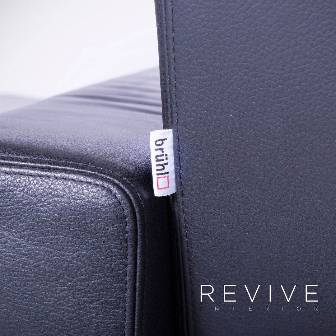 Brühl Alba Leder Ecksofa Garnitur Schwarz Echtleder Couch Sessel Hocker #5464