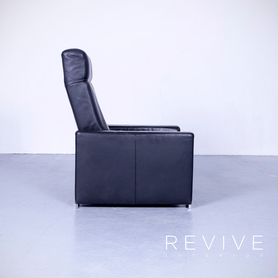 Brühl Alba Leder Ecksofa Garnitur Schwarz Echtleder Couch Sessel Hocker #5464