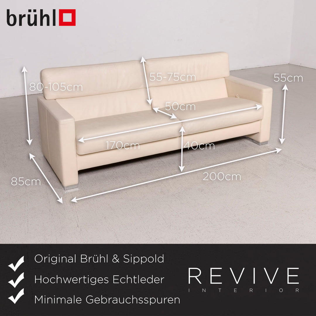 Brühl Designer Leder Sofa Garnitur Beige Dreisitzer Sessel Hocker Echtleder Couch #8446