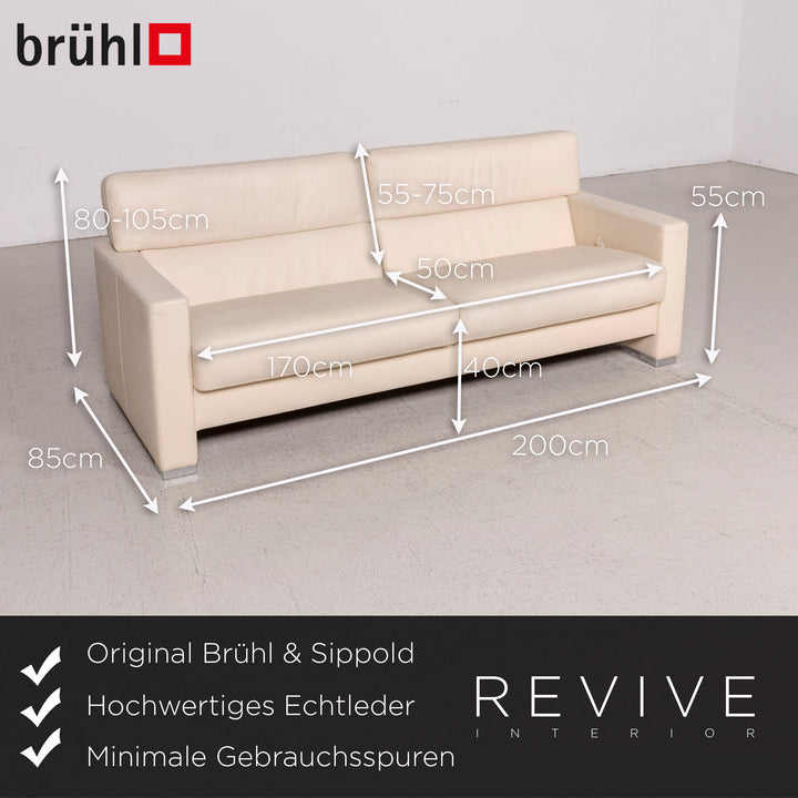Brühl Designer Leder Sofa Garnitur Beige Dreisitzer Sessel Hocker Echtleder Couch #8446
