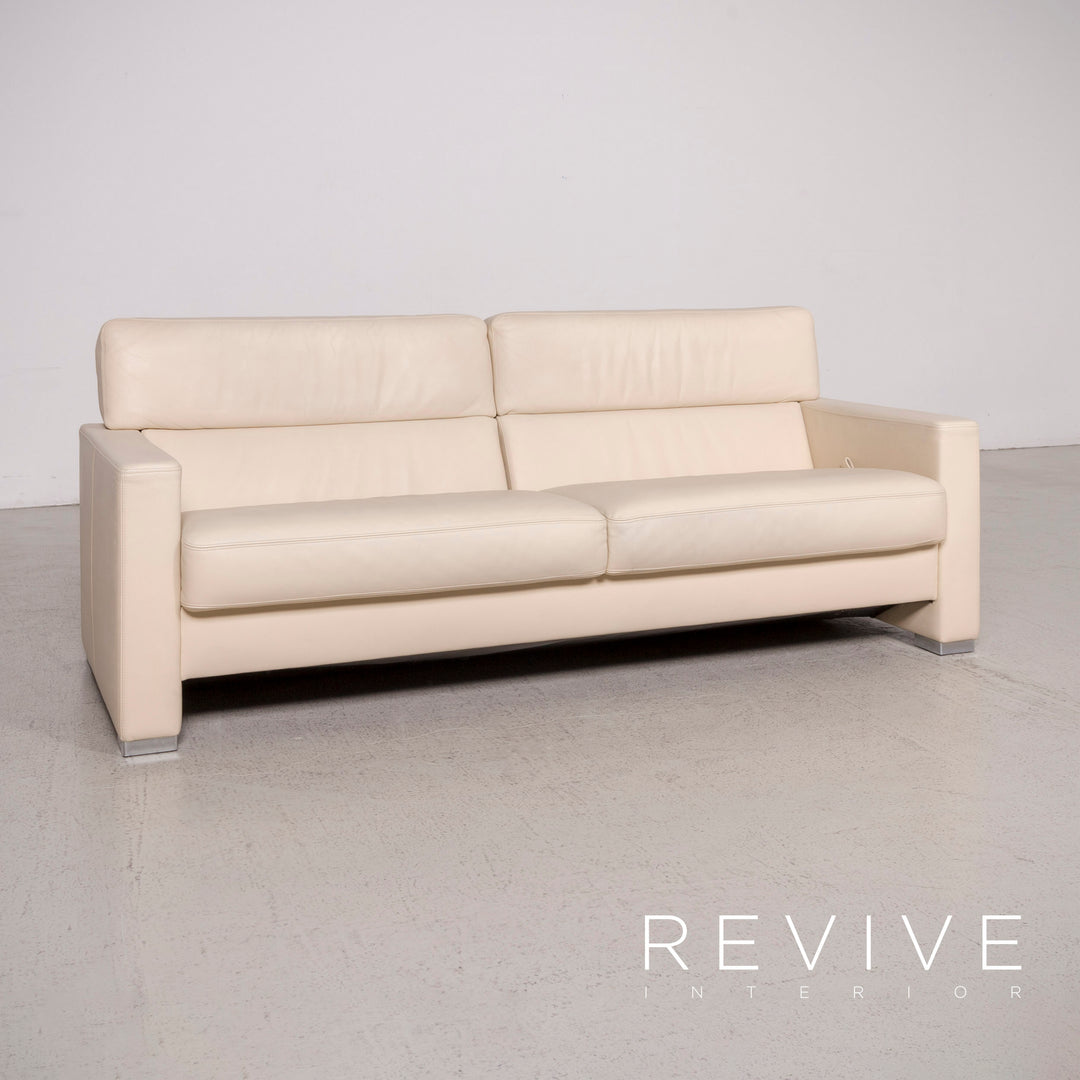 Brühl Designer Leder Sofa Garnitur Beige Dreisitzer Sessel Hocker Echtleder Couch #8446