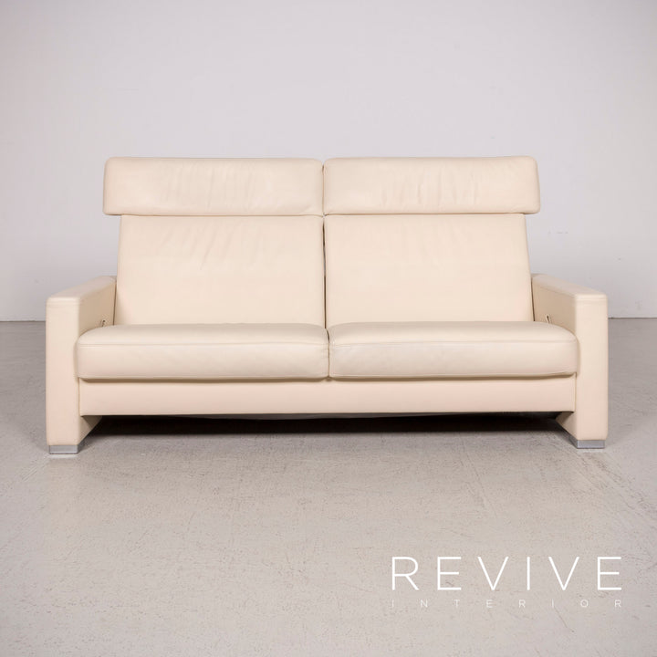 Brühl Designer Leder Sofa Garnitur Beige Dreisitzer Sessel Hocker Echtleder Couch #8446