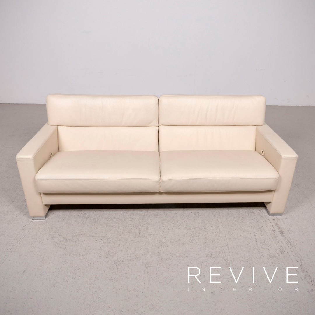 Brühl Designer Leder Sofa Garnitur Beige Dreisitzer Sessel Hocker Echtleder Couch #8446