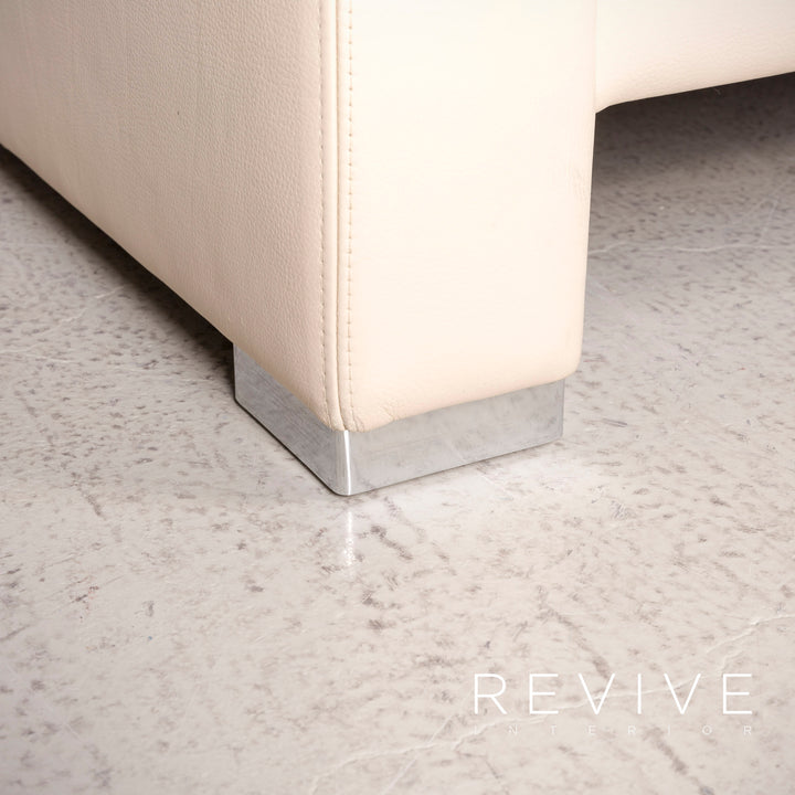 Brühl Designer Leder Sofa Garnitur Beige Dreisitzer Sessel Hocker Echtleder Couch #8446