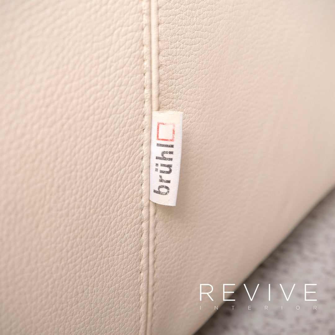 Brühl Designer Leder Sofa Garnitur Beige Dreisitzer Sessel Hocker Echtleder Couch #8446
