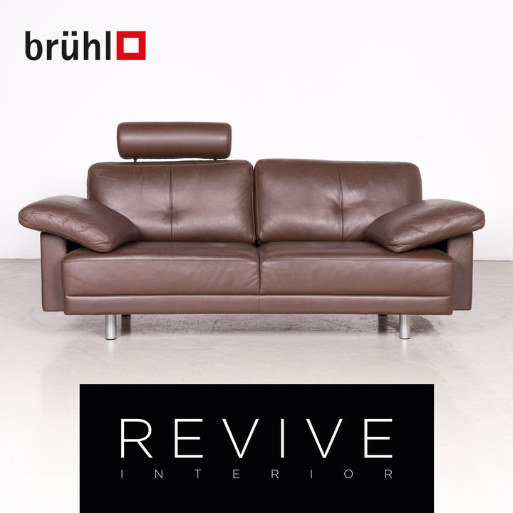 Brühl Designer Leder Sofa Braun Echtleder Zweisitzer Couch #7419