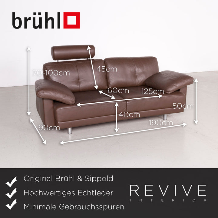 Brühl Designer Leder Sofa Braun Echtleder Zweisitzer Couch #7419