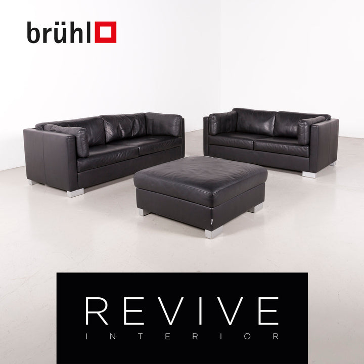 Brühl Designer Leder Sofa Hocker Garnitur Echtleder Zweisitzer Couch #7616