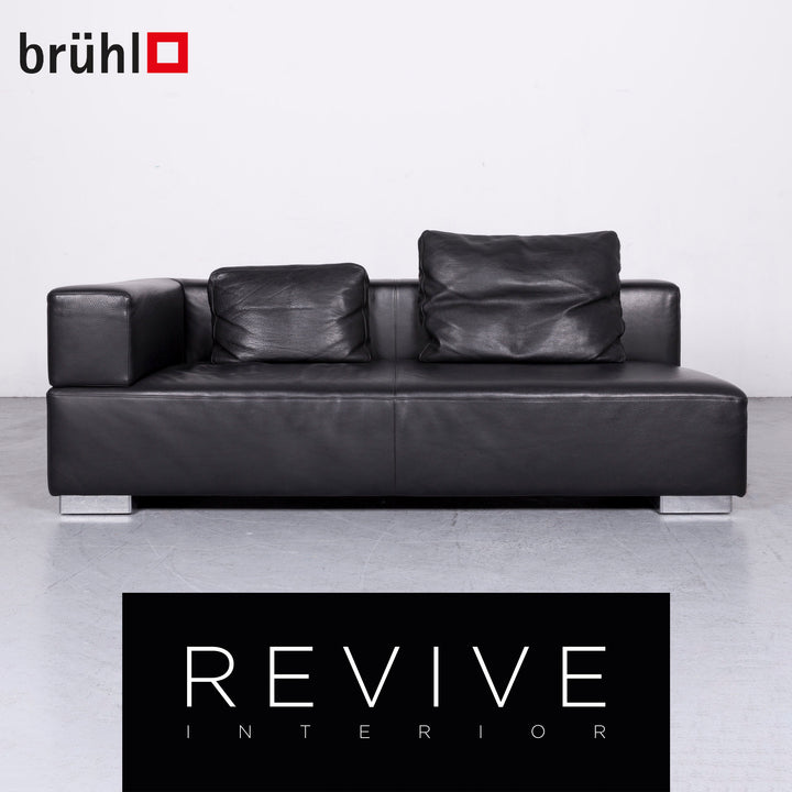 Brühl Designer Leder Sofa Recamiere Schwarz Echtleder Zweisitzer Couch #6768