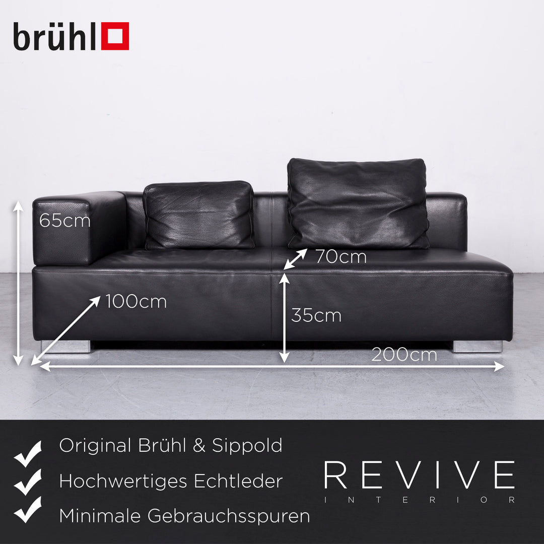 Brühl Designer Leder Sofa Recamiere Schwarz Echtleder Zweisitzer Couch #6768