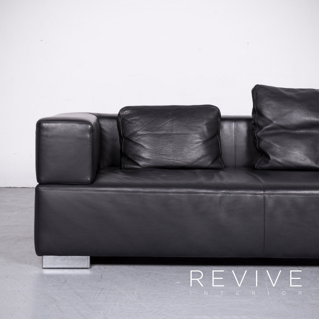 Brühl Designer Leder Sofa Recamiere Schwarz Echtleder Zweisitzer Couch #6768