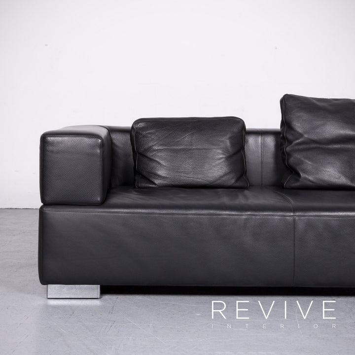 Brühl Designer Leder Sofa Recamiere Schwarz Echtleder Zweisitzer Couch #6768