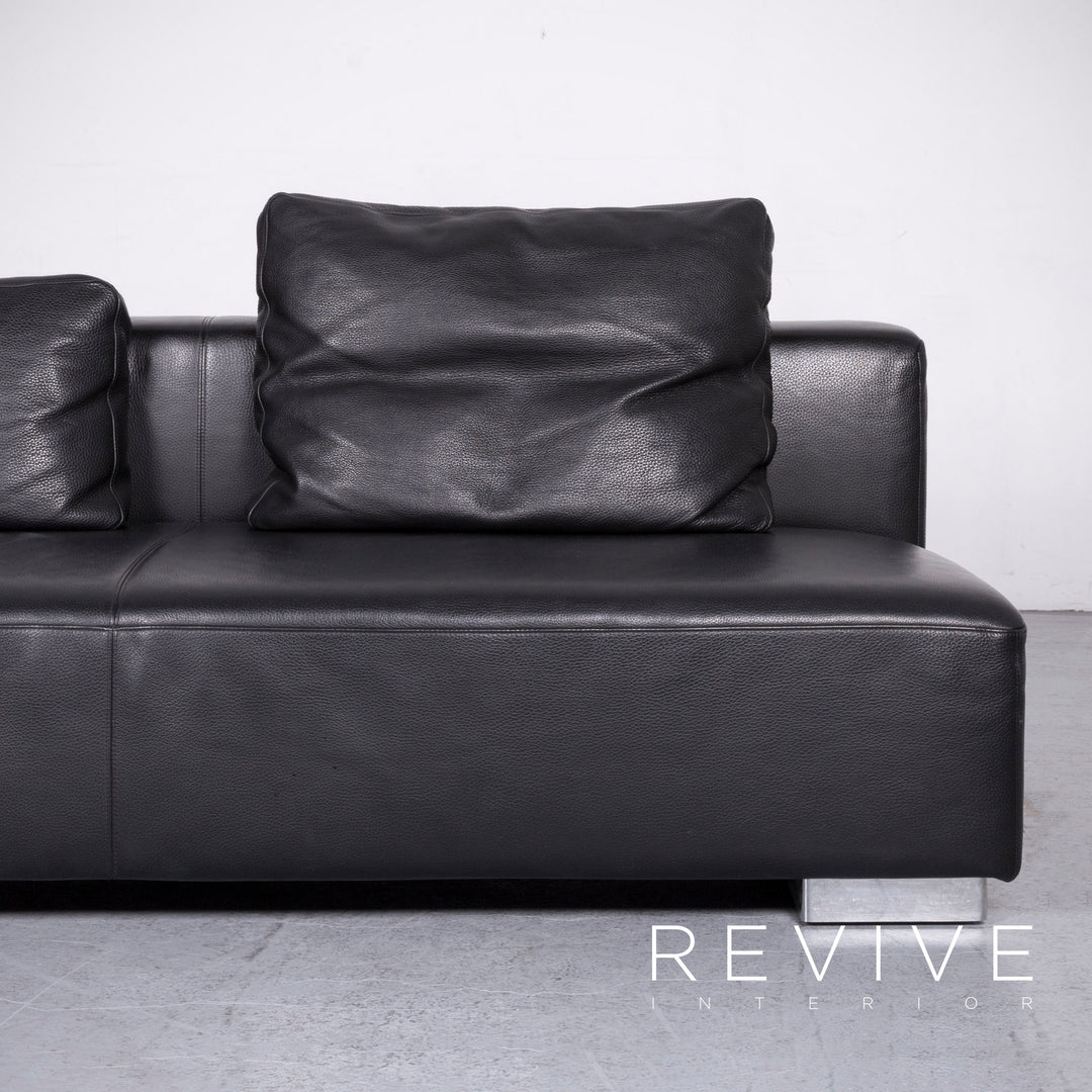 Brühl Designer Leder Sofa Recamiere Schwarz Echtleder Zweisitzer Couch #6768