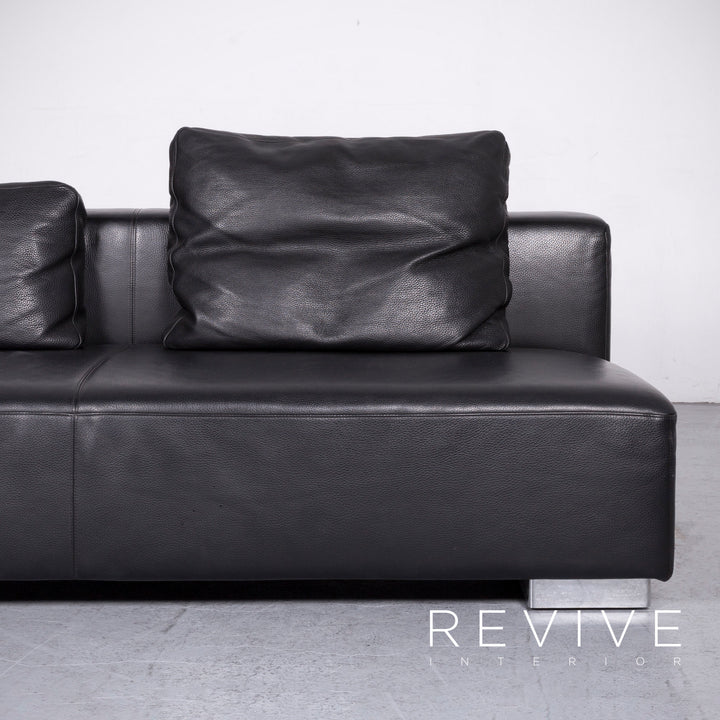 Brühl Designer Leder Sofa Recamiere Schwarz Echtleder Zweisitzer Couch #6768