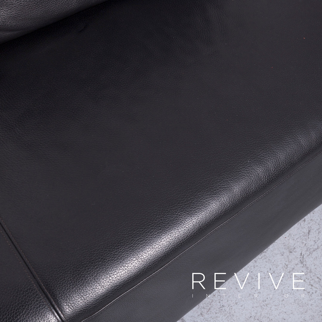 Brühl Designer Leder Sofa Recamiere Schwarz Echtleder Zweisitzer Couch #6768
