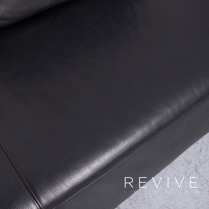 Brühl Designer Leder Sofa Recamiere Schwarz Echtleder Zweisitzer Couch #6768