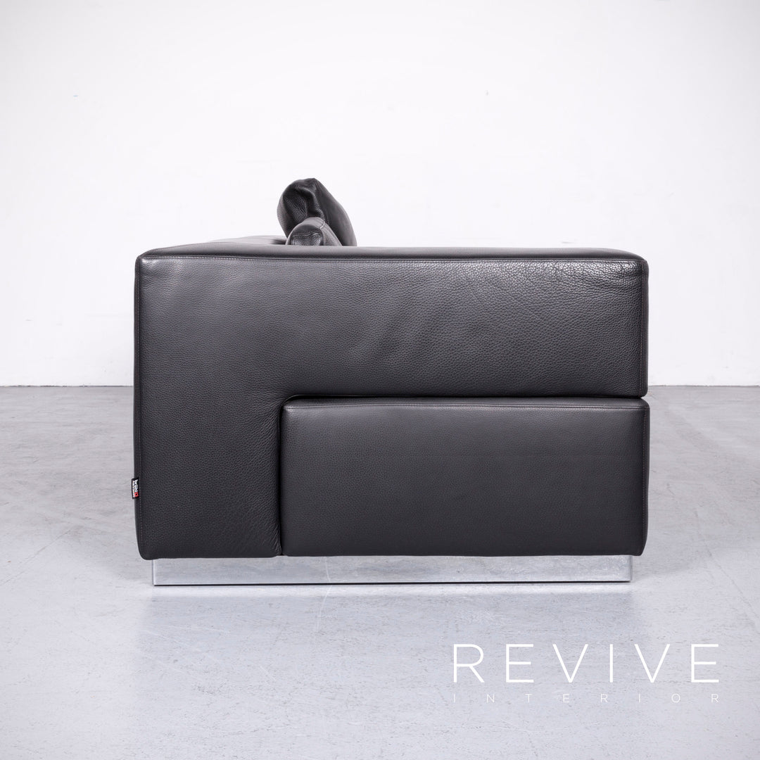 Brühl Designer Leder Sofa Recamiere Schwarz Echtleder Zweisitzer Couch #6768