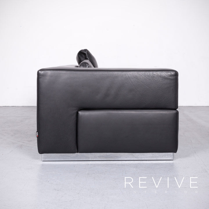 Brühl Designer Leder Sofa Recamiere Schwarz Echtleder Zweisitzer Couch #6768