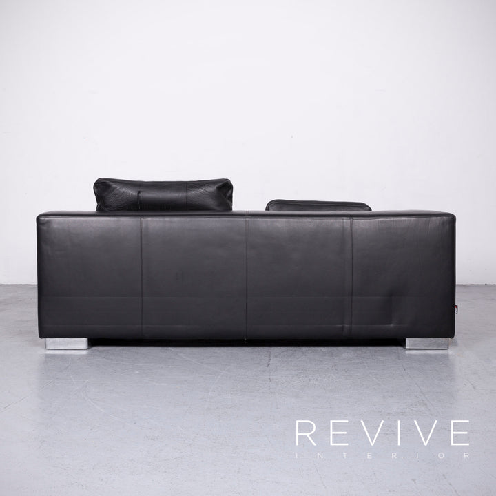 Brühl Designer Leder Sofa Recamiere Schwarz Echtleder Zweisitzer Couch #6768