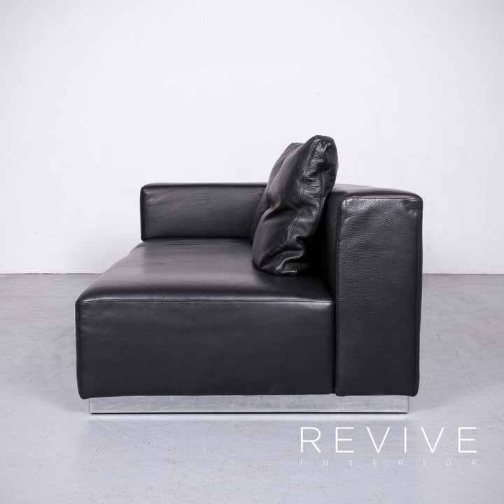 Brühl Designer Leder Sofa Recamiere Schwarz Echtleder Zweisitzer Couch #6768