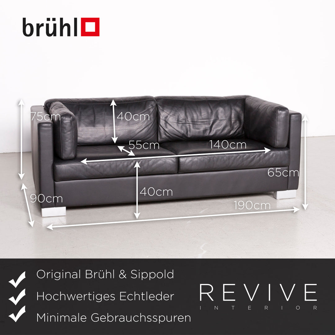 Brühl Designer Leder Sofa Schwarz Echtleder Zweisitzer Couch #7496