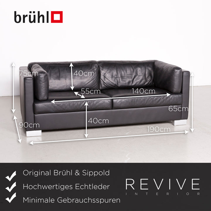 Brühl Designer Leder Sofa Schwarz Echtleder Zweisitzer Couch #7496