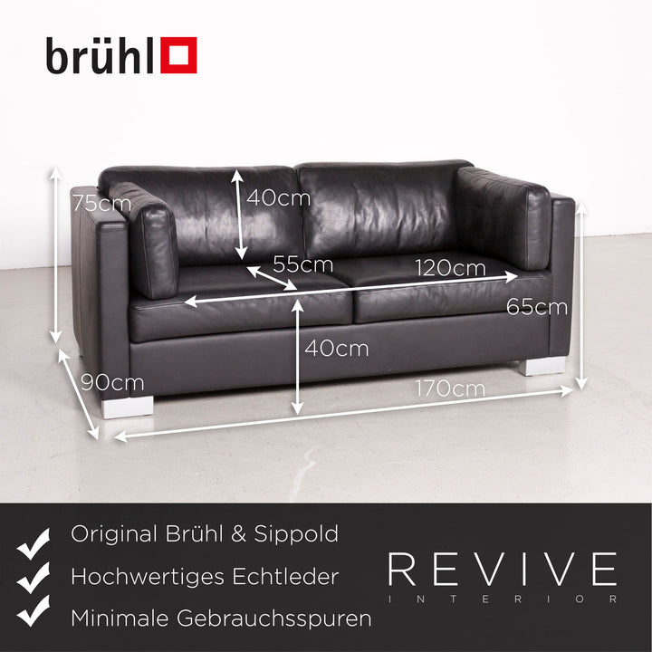 Brühl Designer Leder Sofa Hocker Garnitur Echtleder Zweisitzer Couch #7616