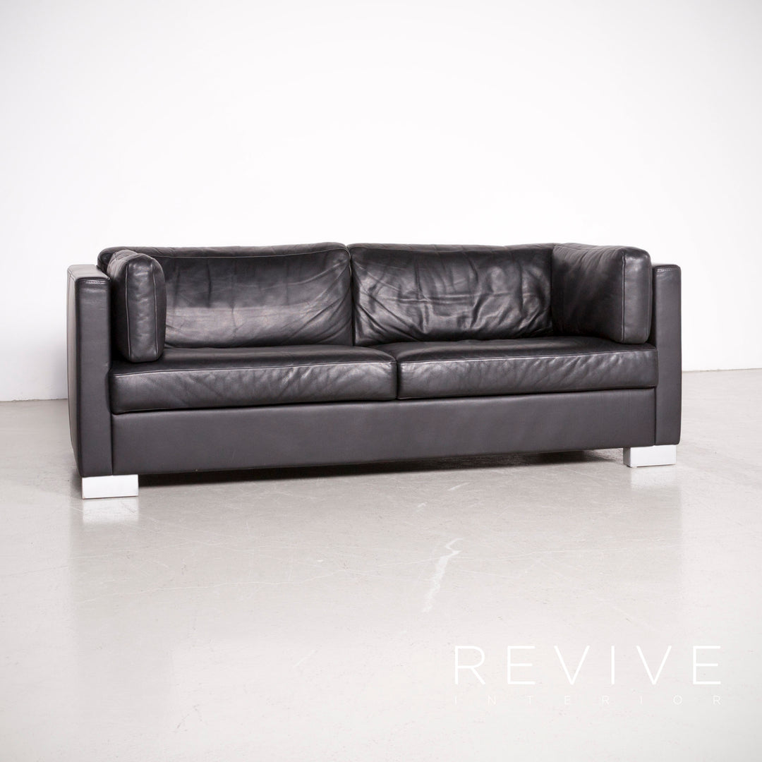 Brühl Designer Leder Sofa Hocker Garnitur Echtleder Zweisitzer Couch #7616