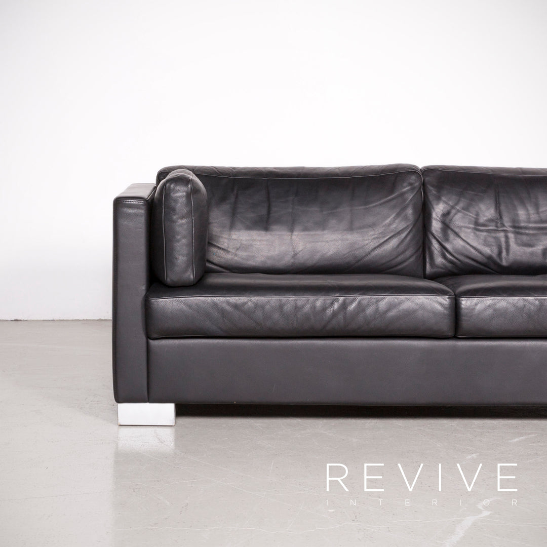 Brühl Designer Leder Sofa Schwarz Echtleder Zweisitzer Couch #7496