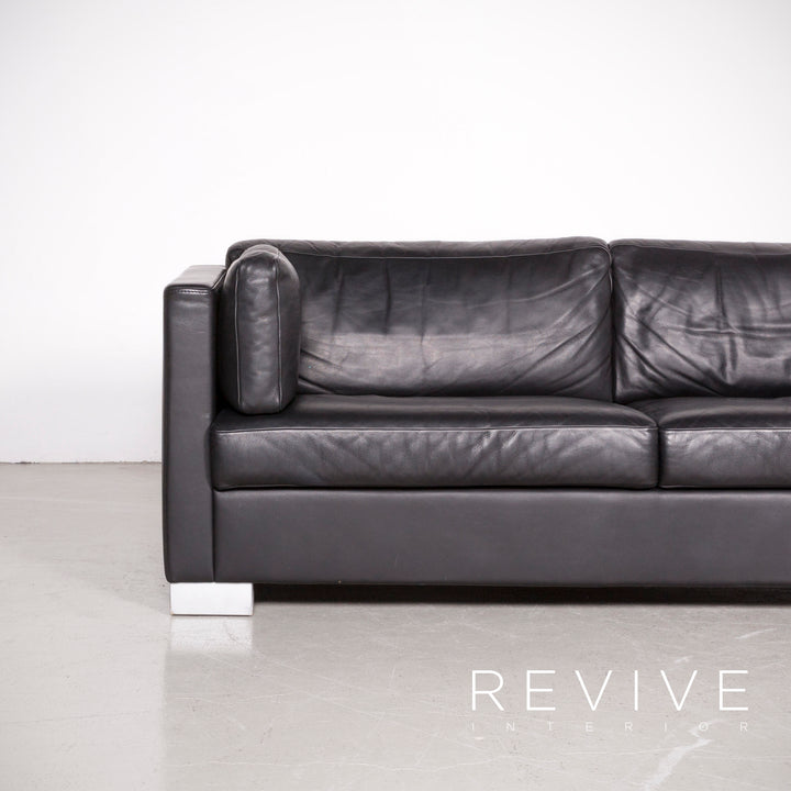 Brühl Designer Leder Sofa Schwarz Echtleder Zweisitzer Couch #7496