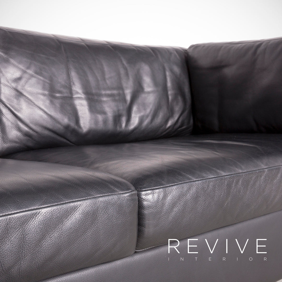 Brühl Designer Leder Sofa Schwarz Echtleder Zweisitzer Couch #7496