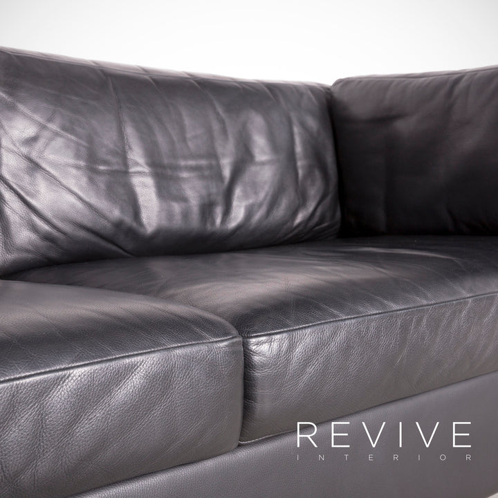 Brühl Designer Leder Sofa Schwarz Echtleder Zweisitzer Couch #7496