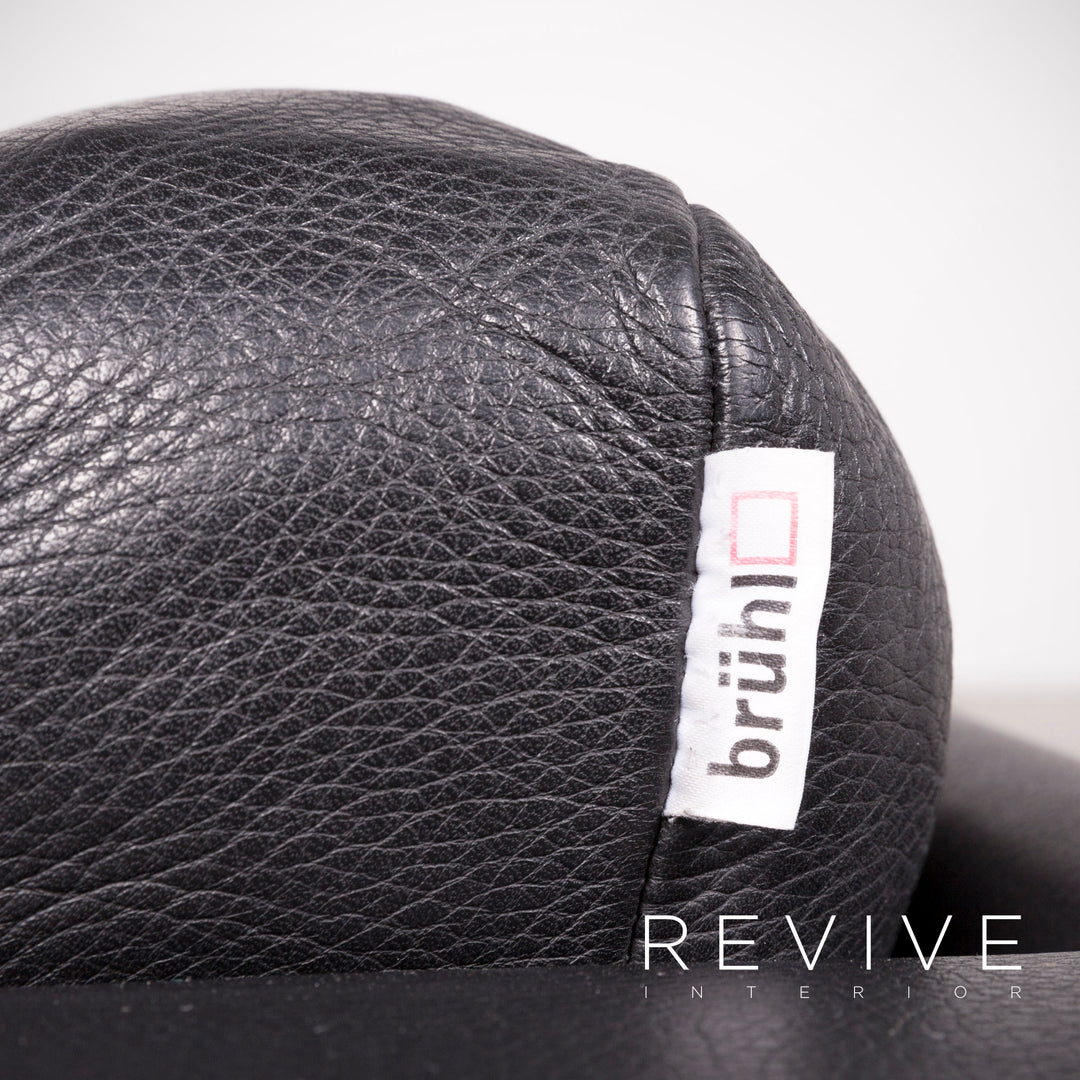 Brühl Designer Leder Sofa Schwarz Echtleder Zweisitzer Couch #7496