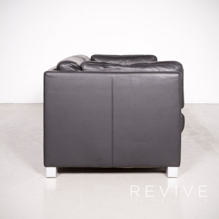 Brühl Designer Leder Sofa Schwarz Echtleder Zweisitzer Couch #7496