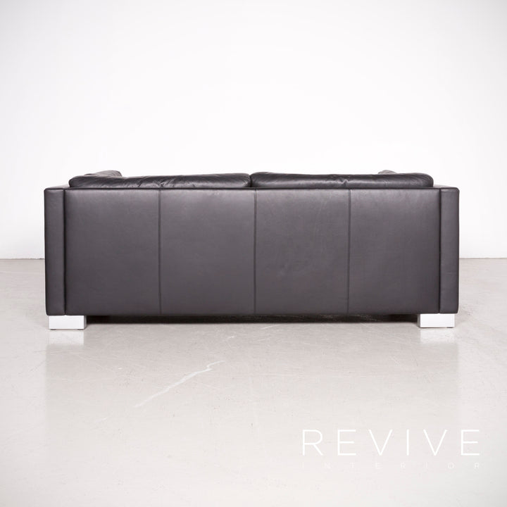 Brühl Designer Leder Sofa Schwarz Echtleder Zweisitzer Couch #7496