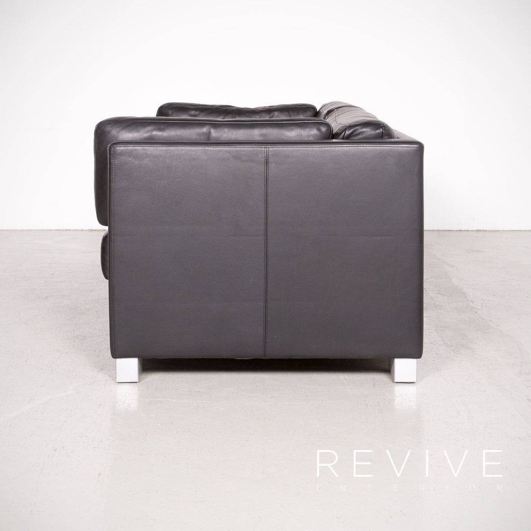 Brühl Designer Leder Sofa Schwarz Echtleder Zweisitzer Couch #7496